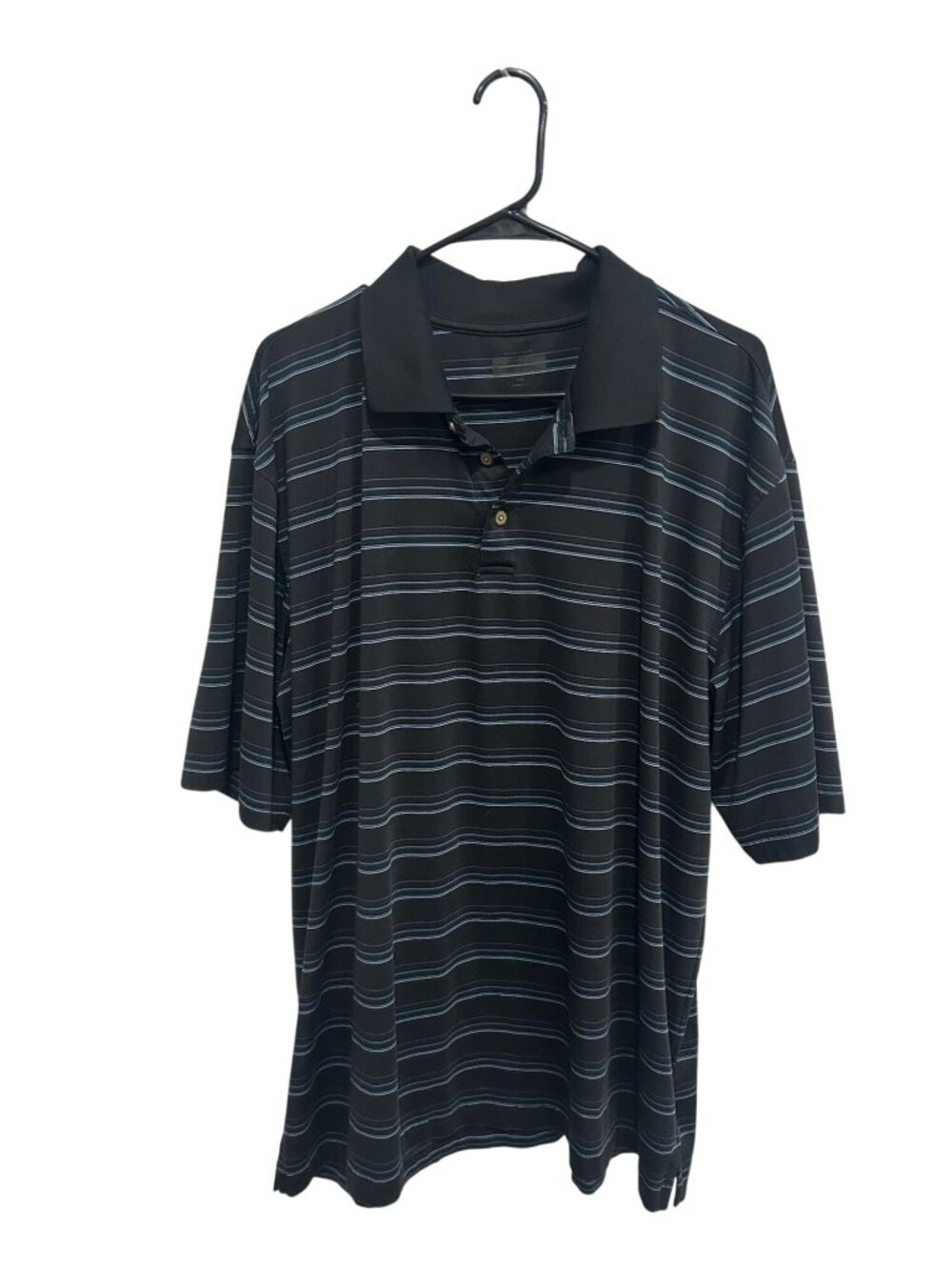 Mountain Pro XXL Mens Black Striped Polo Shirt Polyester Spandex Retro Sports